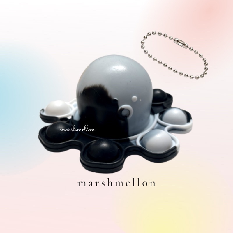 Gantungan Kunci Pop It & Gelang Pop It Pastel Rainbow | Pop It Gurita | Princess Key Chain (Snow White Cinderella Aurora Belle) | Pop It Warna Lilac Pink Tosca Fidget Key Chain Macaron-Gurita Hitam