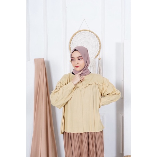BLOUSE WANITA RAYON CRINKLE PREMIUM MADE CESI REKSA-Made Cream