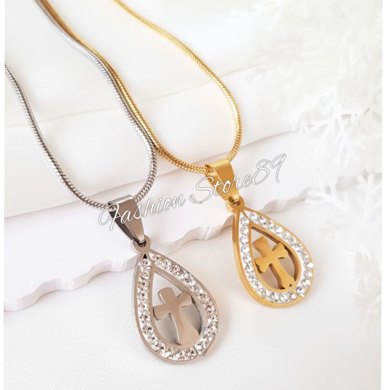 kalung salib Fashion Titanium bestquality import gold silver Antikarat Selamanya LTNx