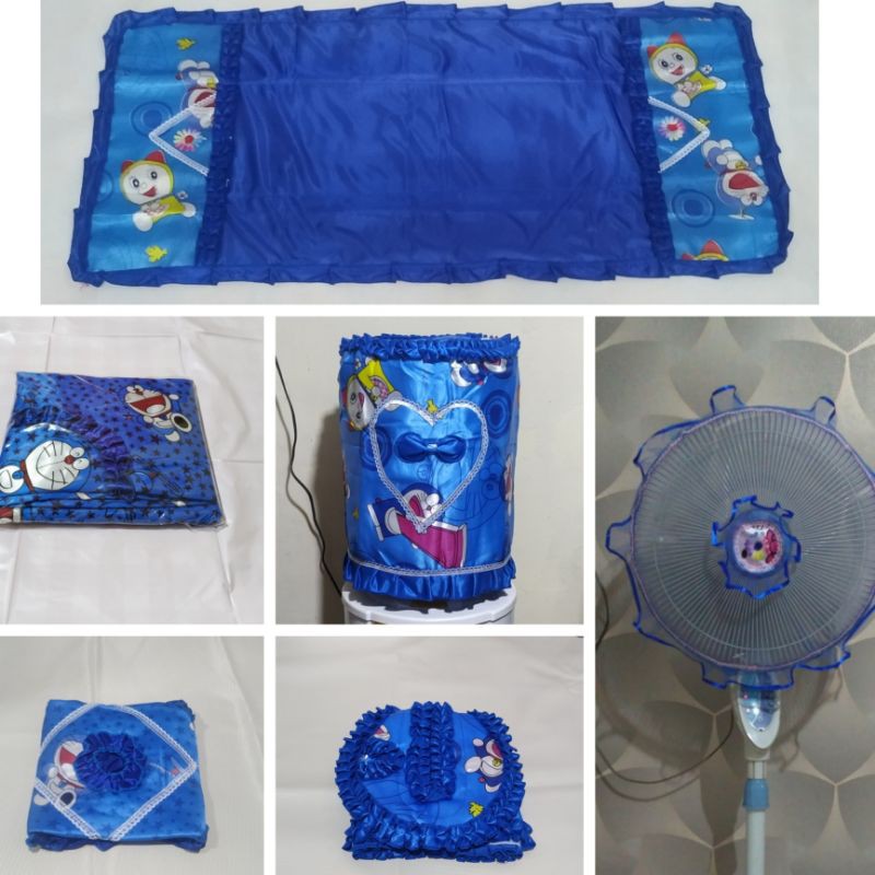 Set Cover Isi 6 Motif Dorarmon. Isinya Tutup Kulkas, Galon, Saji, Mejicom, Kioas & Taplak Meja Makan