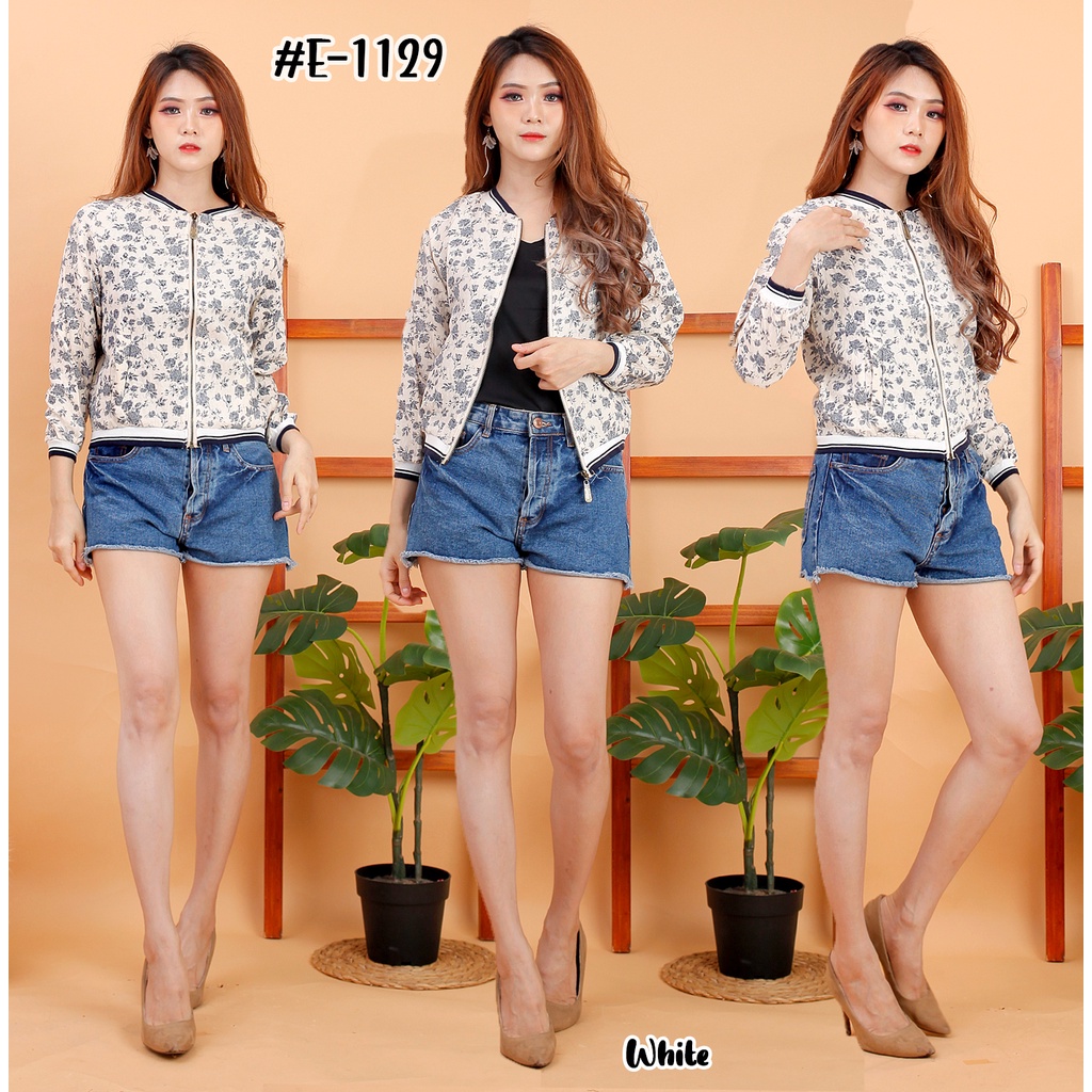 KC # E-1129, Atasan jaket crop top tangan panjang