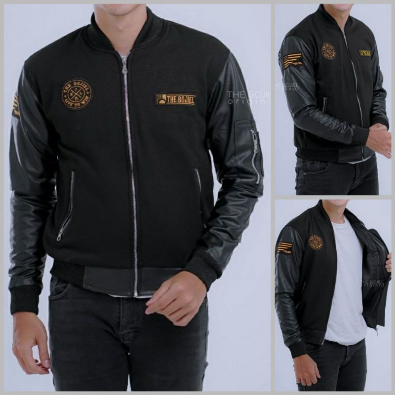 Jaket Bomber Karlit Kombinasi Fleece Pria/Cowok Keren Kekinian Berkualitas Premium