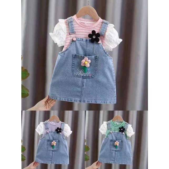 Overall anak perempuan baju kodok jins anak perempuan baju kodok 2in1 rok jins 1-4 thn