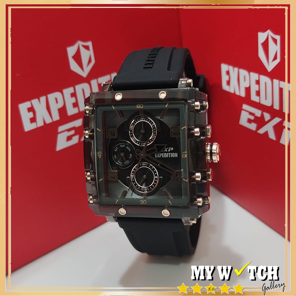 Jam Tangan Expedition Original UNISEX E 6808 BF Full Black Rosegold Diameter 3,9 cm