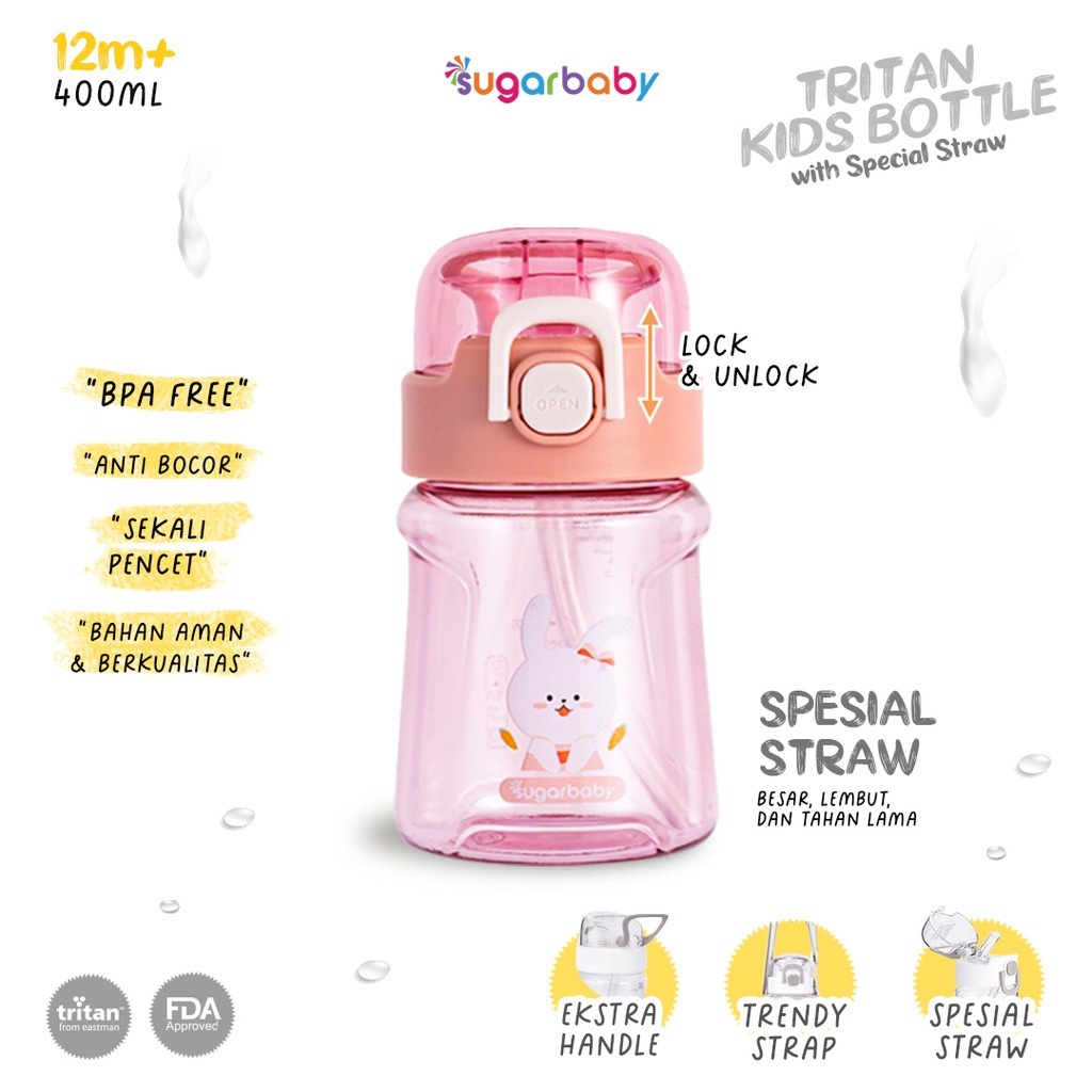 Sugarbaby Tritan Kid Bottle with Special Straw 400ml sugar baby botol minum anak balita tk botol minum ke sekolah bekal drink bottle