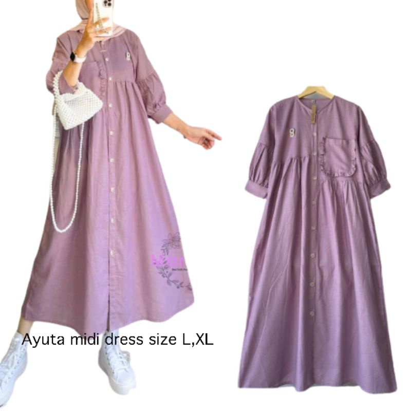 Ayuta Midi Dress Polos Busui Tunik Wanita Muslim Terbaru Gamis  Muslimah