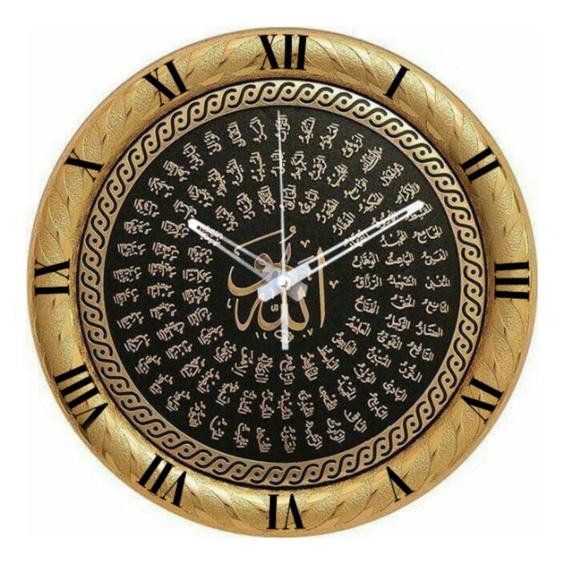 JAM DINDING KAYU SENI KALIGRAFI ARAB 03/DIAMETER:30CM.