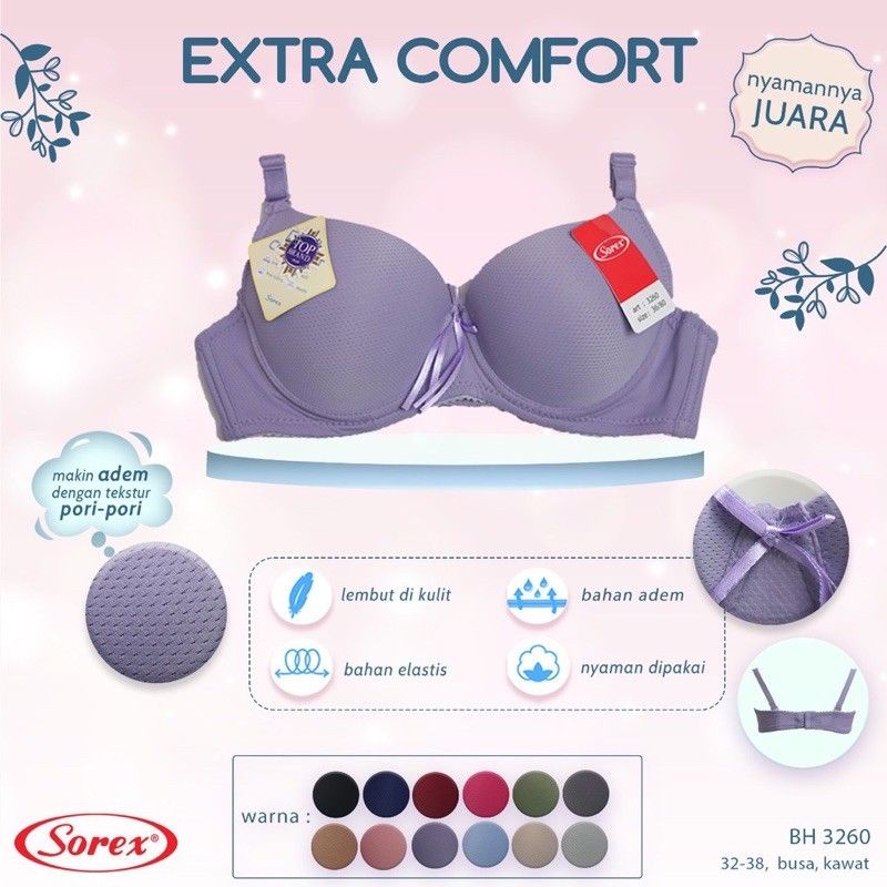 ASLI Sorex 3260 Bra BH Berkawat Busa Sedang Extra Comfort Cup B Kait 2