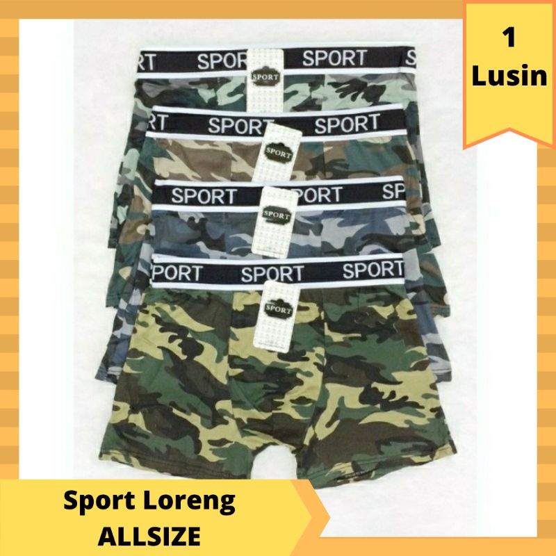 ( 1 lusin ) celana dalam boxer pria sport loreng