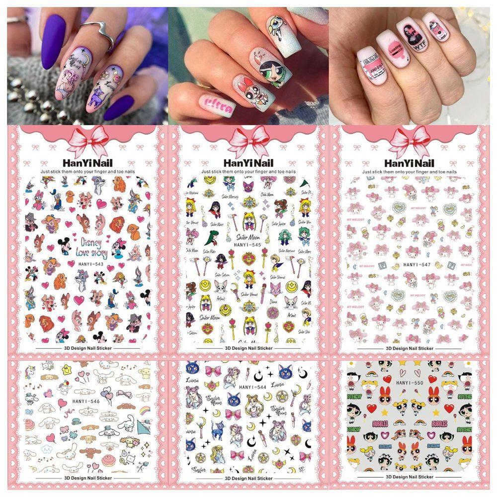 Quinton 1 Lembar Stiker Kuku Motif Kartun Anime Sailor Moon Mickey Mouse Snow White Duck Untuk Aksesoris Manicure