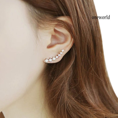 OW@ Fashion Girl Women Shiny Rhinestone Imitation Pearl Sweep Pin Earrings Jewelry