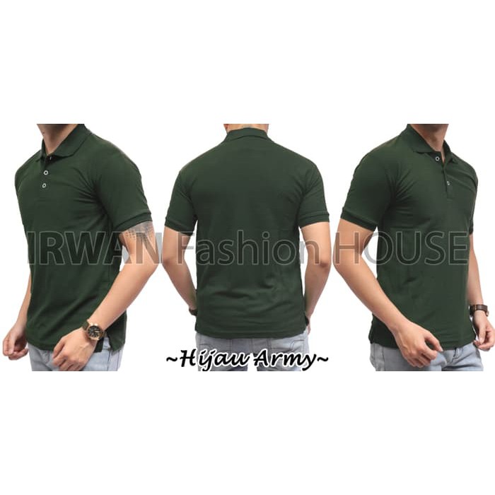 POLO 4 Kaos Baju Pria Cowok Kerah Pendek Polos Hijau Army Lacos
