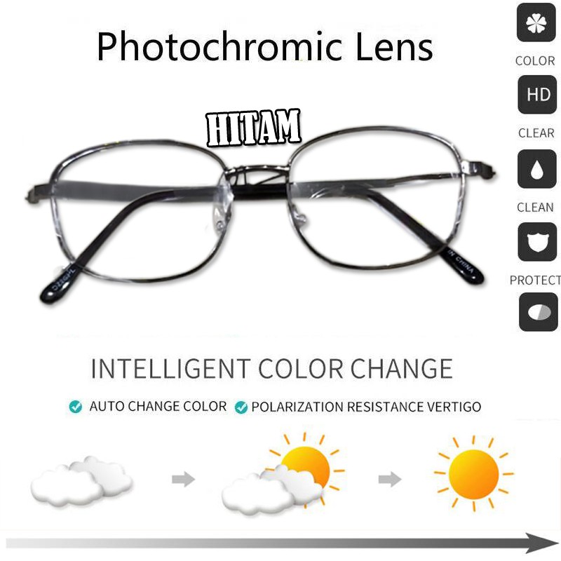 Kacamata Photocromic Frame Kotak Fashion Wanita Pria Kaca mata Lensa photocromic Antiradiasi Glasses