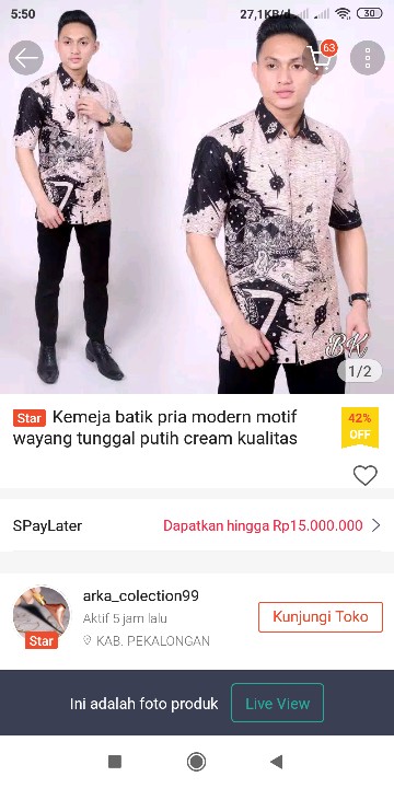 Kemeja Batik Pria Modern Motif Wayang Tunggal Putih Cream Kualitas Original Sragam M L Xl
