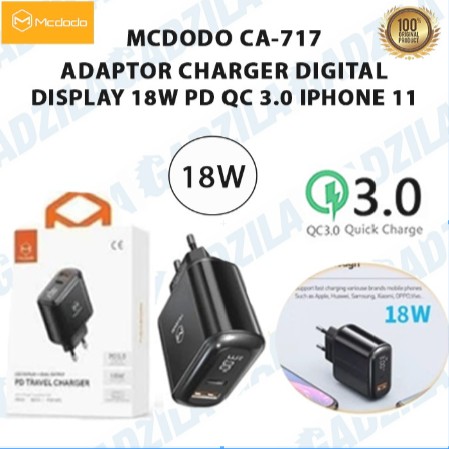 MCDODO CH-717 ADAPTOR CHARGER DIGITAL DISPLAY 18W PD QC 3.0