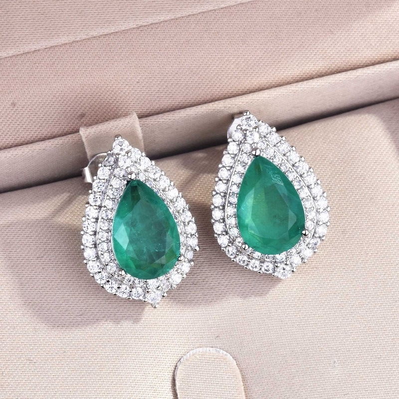 High Texture Emerald Pendant Earings Set