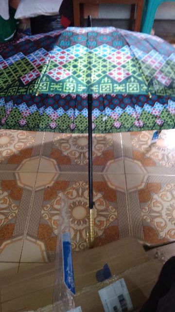 Payung Motif Bunga 16 Jari Bahan Saten Motif Kembang Handle Emas / Payung Dewasa / Payung Bunga