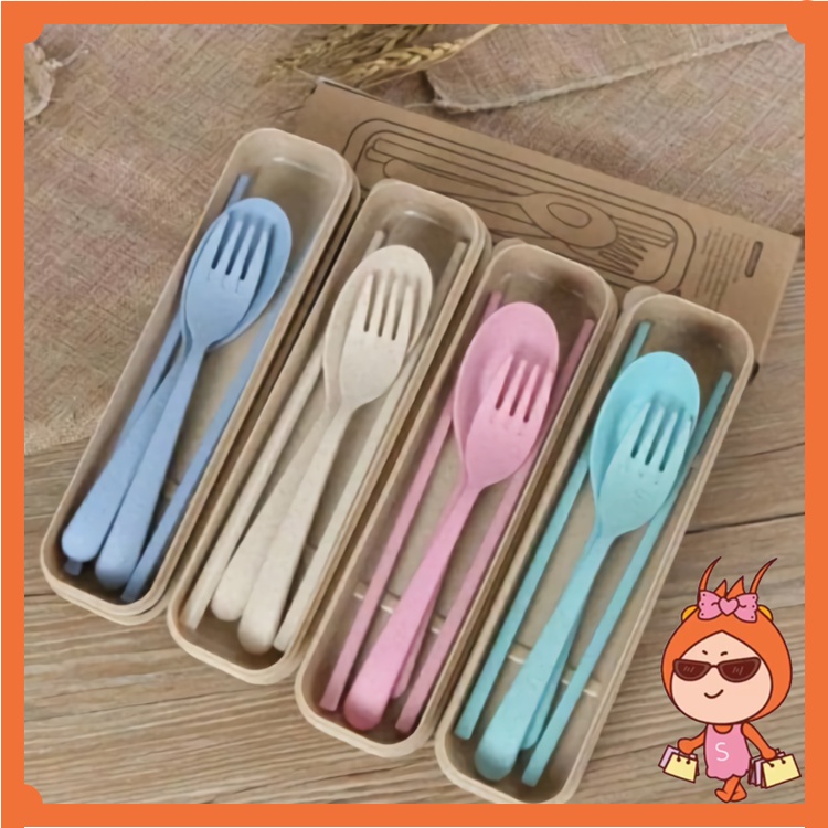 Reseller Welcome - H515 Sendok Set 3 In 1 / Jerami / Set Alat Makan /  Alat Makan Korea / Serbaguna