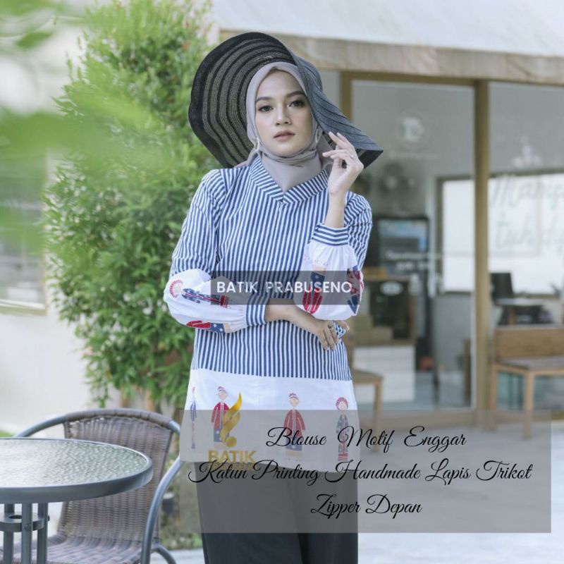 Kemeja atasan Batik Prabuseno -MOTIF ENGGAR Blouse Batik Perempuan Lengan Panjang Tradisional