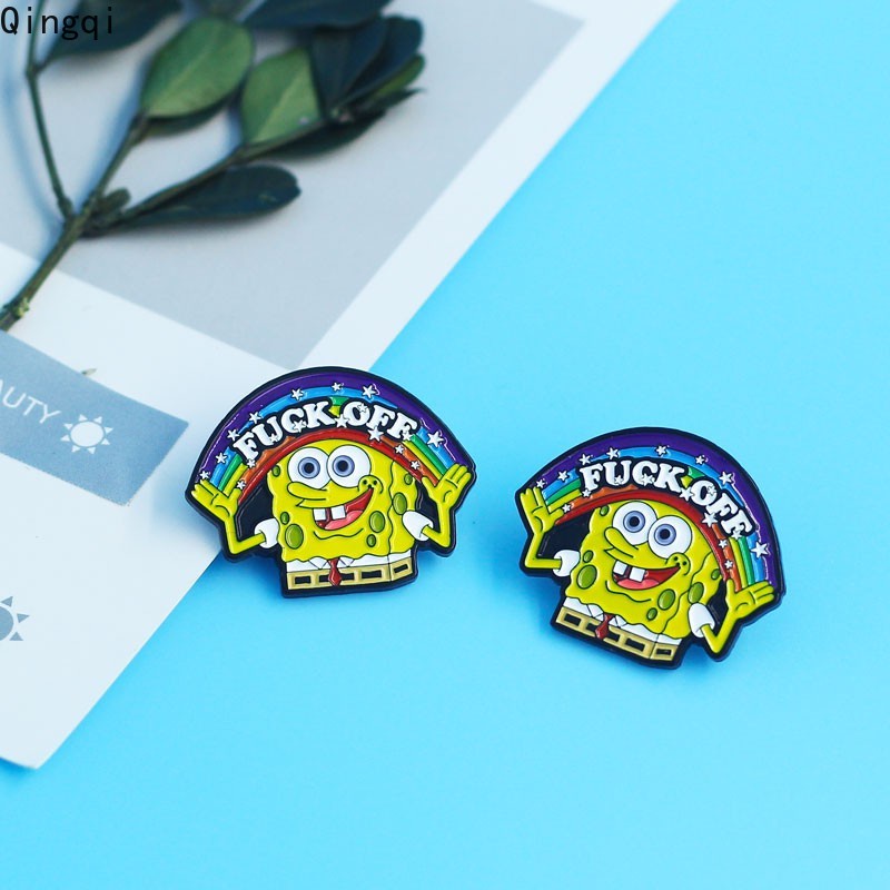 Bros Pin Enamel Bentuk Kartun Spongebob Tersenyum Bintang Pelangi Untuk Hadiah