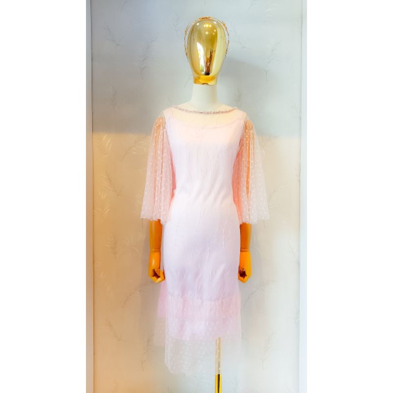 Dress pendek wanita tile gliter soft pink