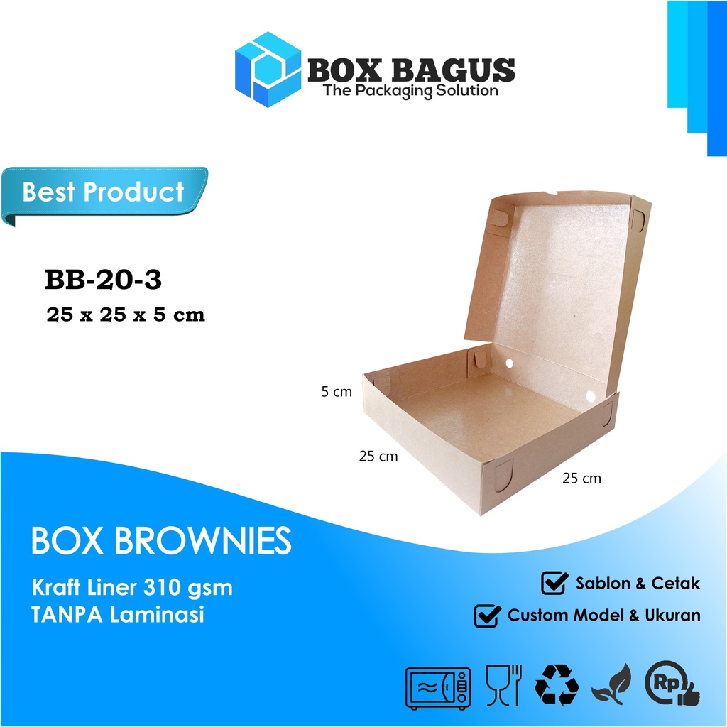 BOX DUS 25x25x5 KRAFT 310 GSM - KOTAK HAMPERS KUE BROWNIES ROTI PIZZA