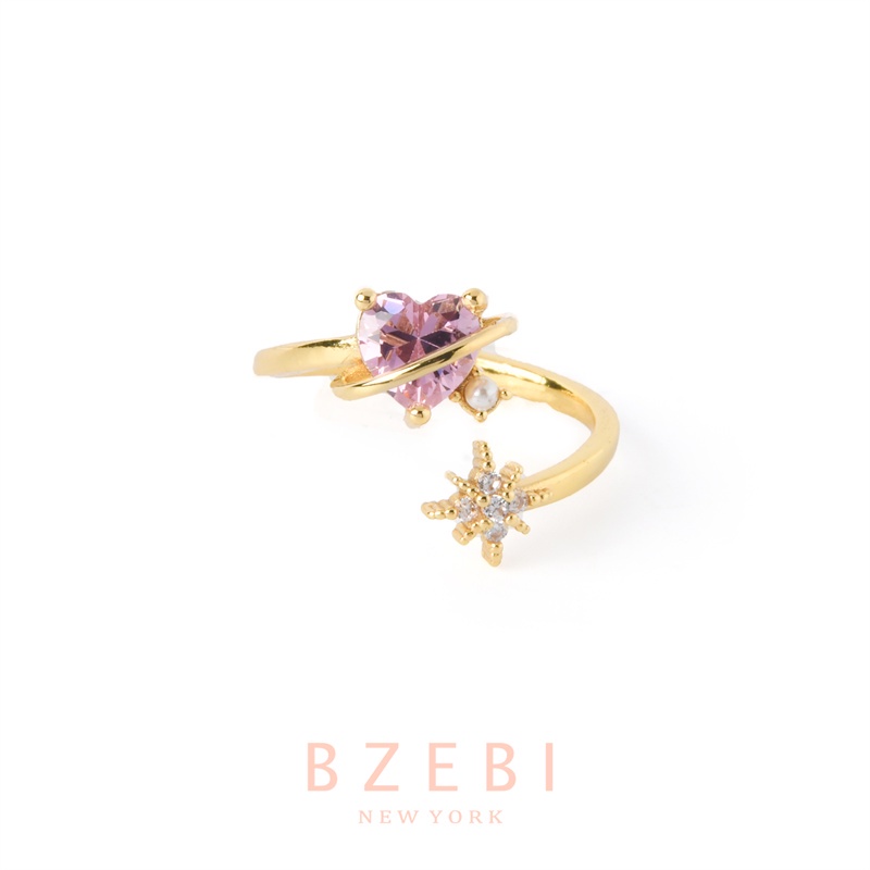 Bzebi Cincin Lapis Emas 18k Model Terbuka Adjustable Hias Berlian Imitasi Gaya Korea 106r3r