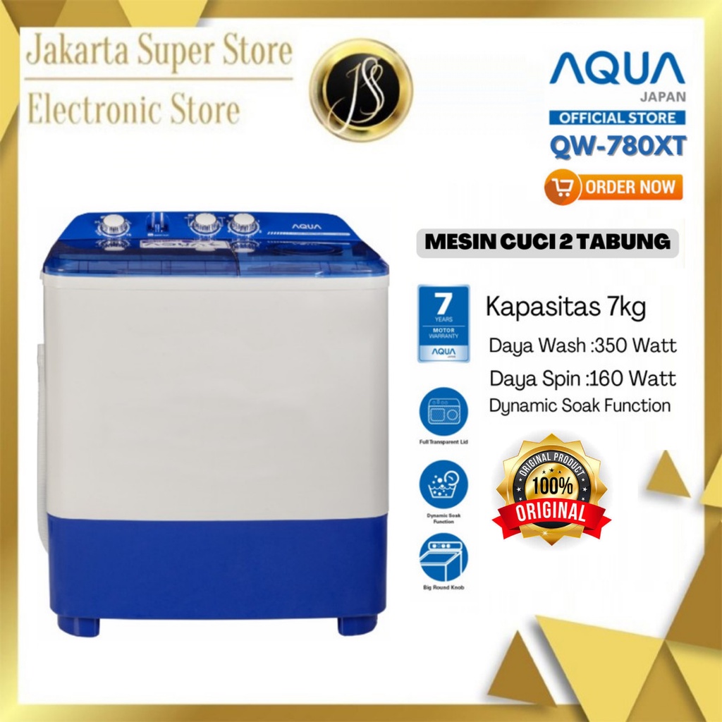 MESIN CUCI 2 TABUNG AQUA JAPAN QW-780 XT HIJAB SERIES