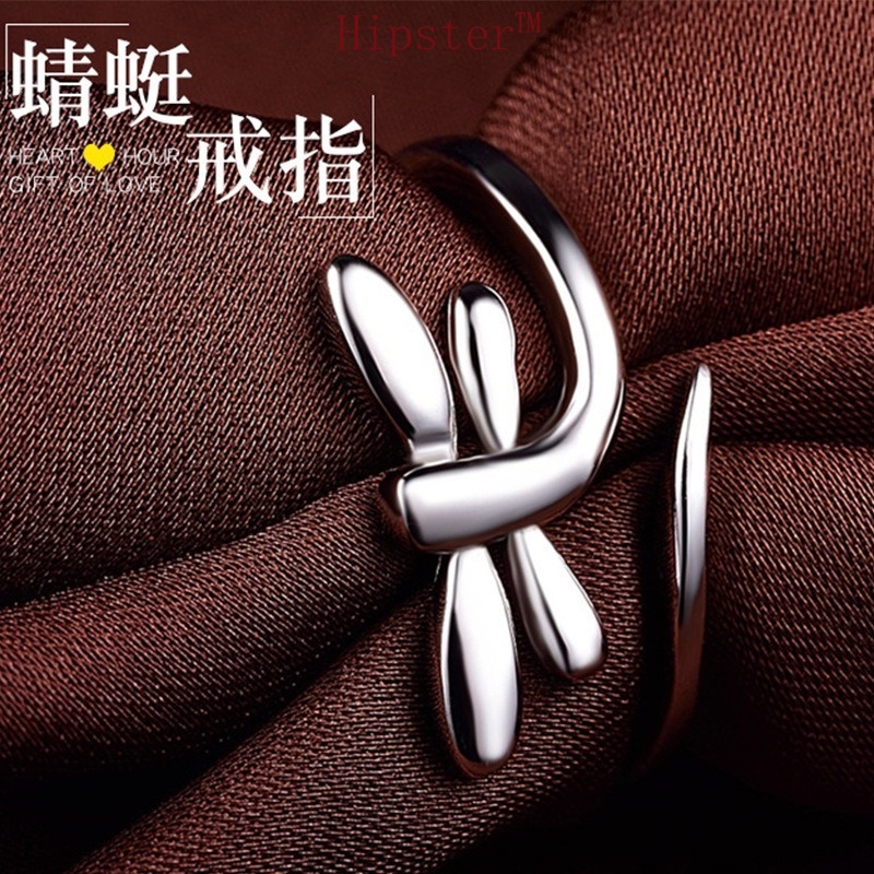 Hot Sale Simple and Fresh Personalized White Gold Color Dragonfly Ring for Women