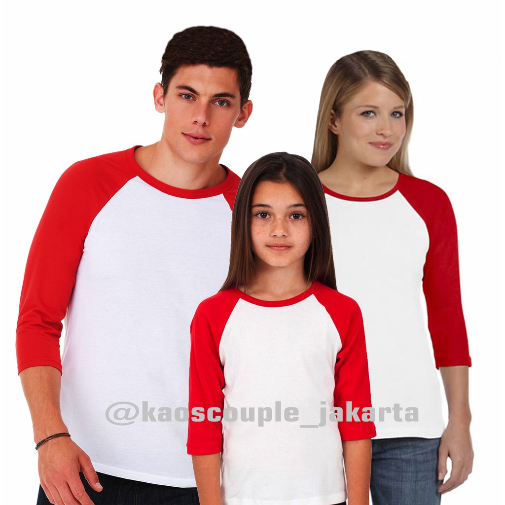 [HARGA MURAH]Baju Kaos Couple Ayah Ibu Anak Raglan.Kombinasi Warna.Lengan panjang tanggung 3/4