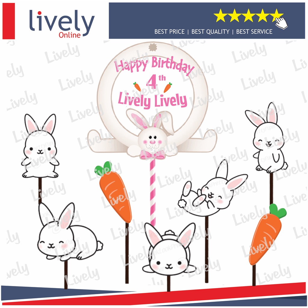 CUSTOM NAMA CAKE TOPPER KARAKTER RABBIT Kelinci HIASAN KUE ULANG TAHUN HAPPY BIRTHDAY