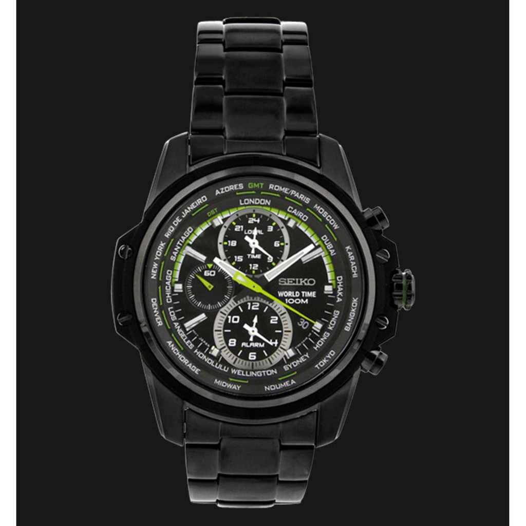 Seiko World Time Jam Tangan Pria - Hitam - Stainless Steel- SPL045 SPL045P1