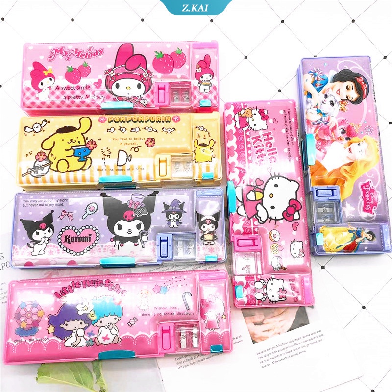 Sanrio Tempat Pensil Dua Lapis Motif Kartun My Melody Kuromi Dengan Rautan