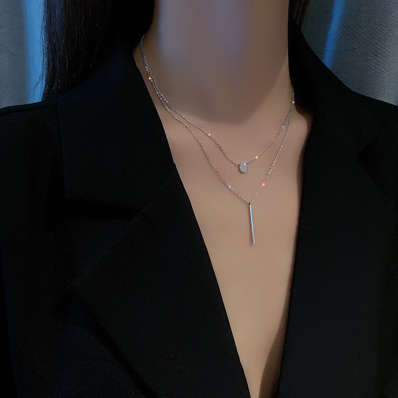 [ Women Double Layer Metal Square Pendant Necklace ] [ Elegant Golden Sliver Clavicle Necklace  ] [ Girls Chain Necklace ]