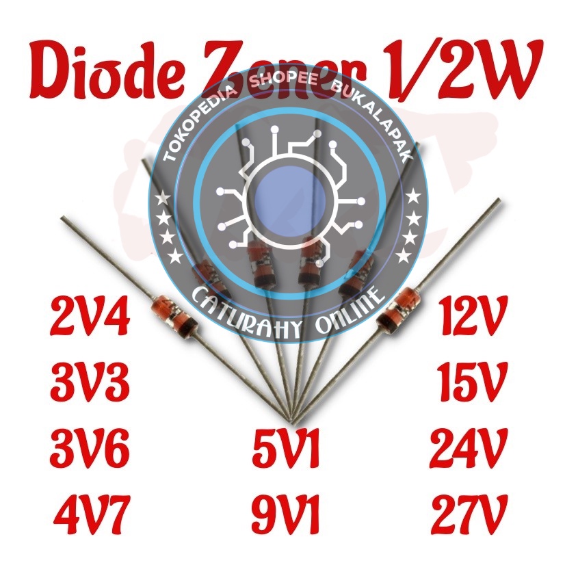 dioda zener 2.4v 3.3v 3.6v 4.7v 5.1v 9.1v 12v 15v 24v 27v diode 0.5W