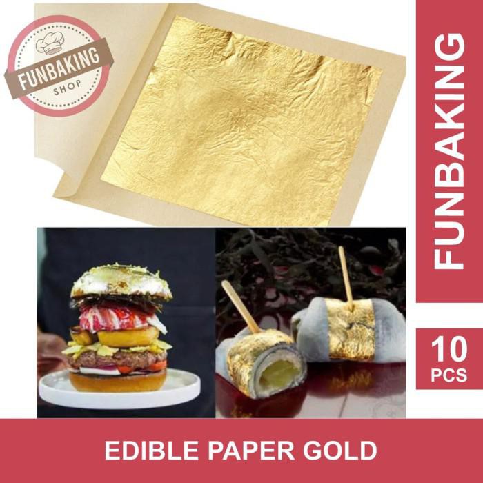 

PROMO - FUNBAKING - 10PCS GOLD EDIBLE LEAF SHEET KERTAS EMAS FOOD GRADE 24K