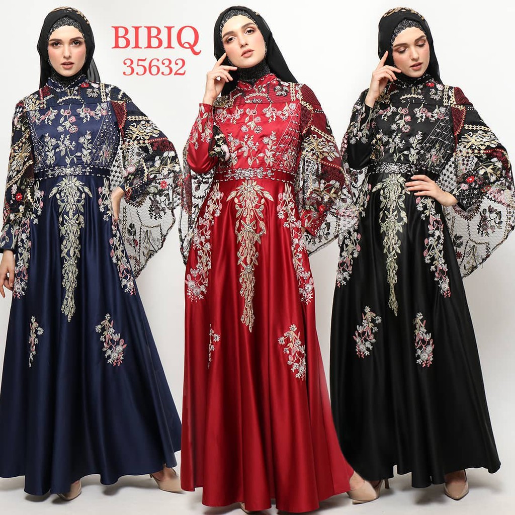 BIBIQ 35632 BIBIQ Fashion Maxidress Gamis Pesta Baju Muslim Mewah BIBIQ Terbaru Bahan Satin Tile