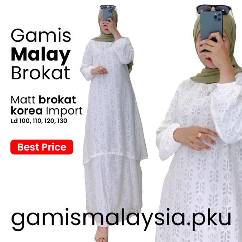 Baju Gamis Melayu Brukat Putih / Gamis Malaysia Brokat Putih