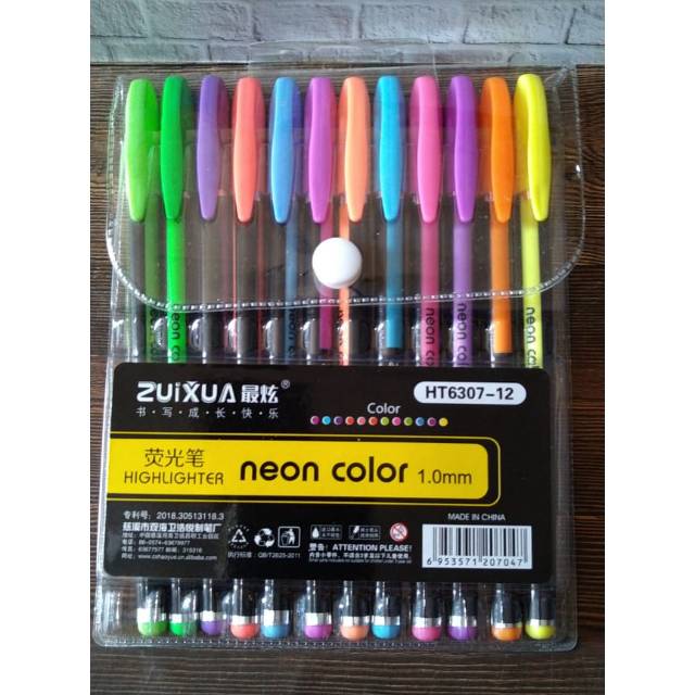 

12 Pcs Highlighter Neon Color/ Pulpen Gel Warna