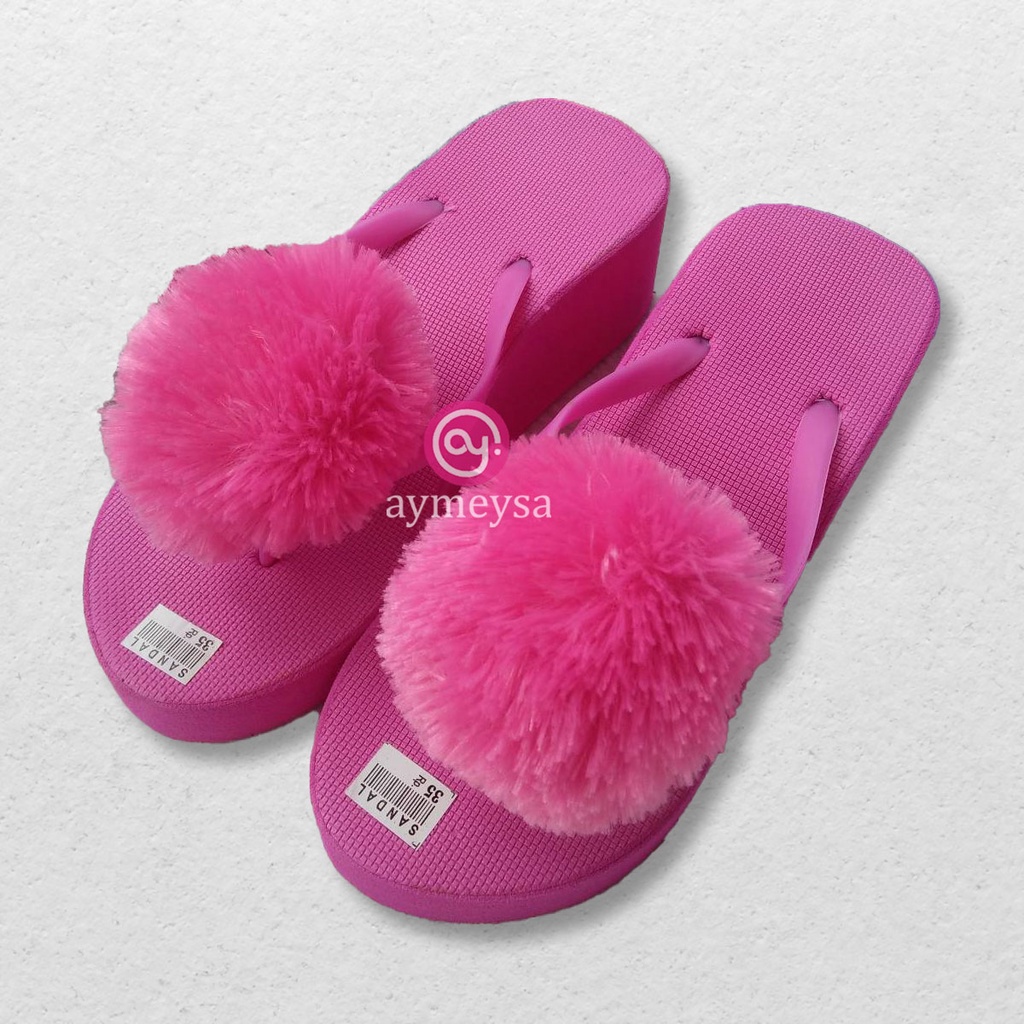 POM Sandal Wedges Jepit POMPOM Kualitas Super