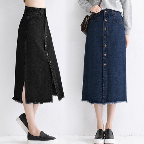 KARAKOREA 6136 Zaskia Denim Skirt Rok denim Panjang Rok Wanita Jeans