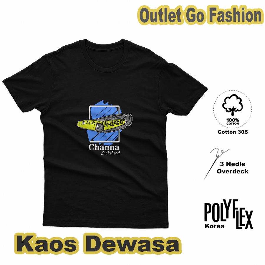 Atasan Baju Kaos Pria Channa Snakehead Desain Gambar Ikan Gabus Predator Fish Species Lengan Pendek