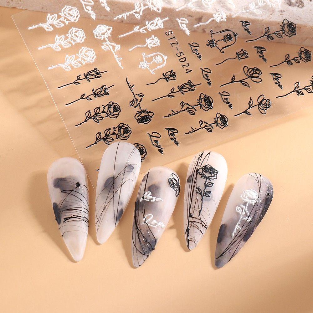 Mxbeauty Self-adhesive Nail Decals Butterfly Hitam Putih Salon Kuku Nail Art Dekorasi Nail Art Sliders Nails Art Decals Manicuring Sticker