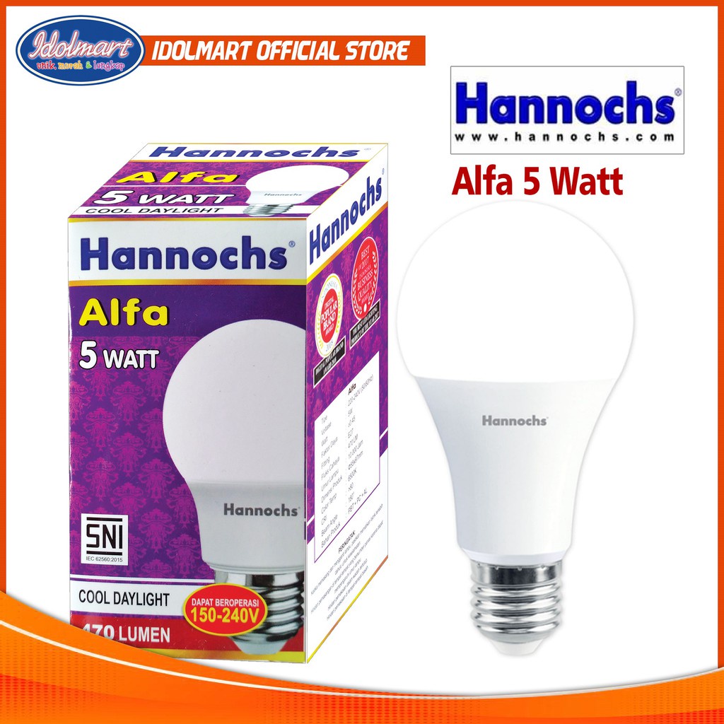 IDOLMART Lampu Hannochs LED Alfa 5W Cahaya Putih Bergaransi Resmi Surabaya