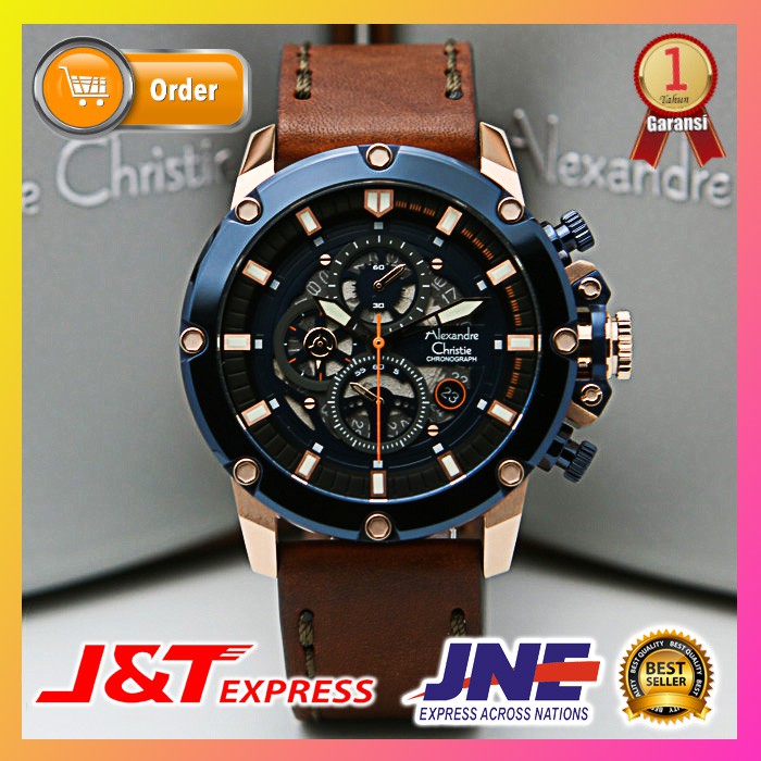 JAM TANGAN ALEXANDRE CHRISTIE ALEXANDER CHRISTIE PRIA COWOK ORIGINAL ORI BRANDED AC 6564 BROWN BLUE