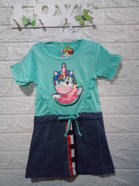 ZHAFIRA KIDS STORE - DRESS SERUT UNICORN 2-7 TAHUN / BAJU ANAK UNICORN / DRESS UNICORN