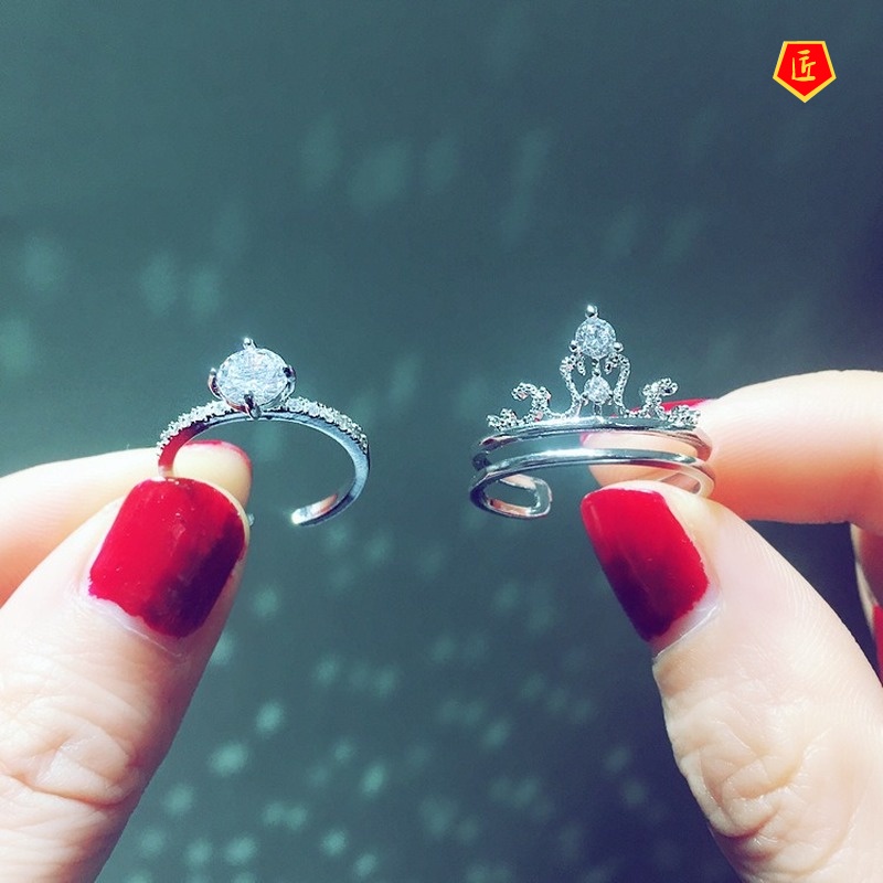 [Ready Stock]Fashion Crown Two-in-One Diamond Ring Women's Ring S925 Silver