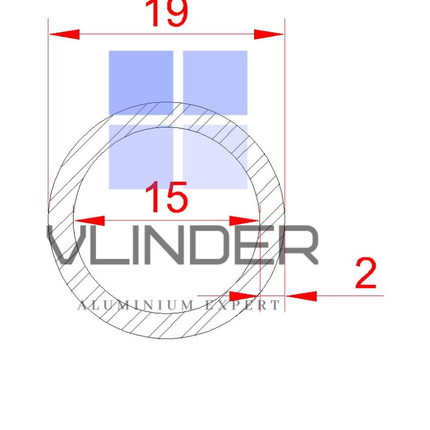 Pipa Aluminium OD 19 mm x ID 15 mm, t. 2.0 mm - L. 1 m