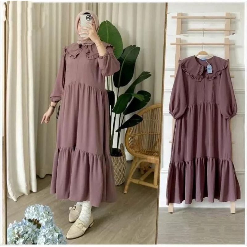 dress midi masitha crinkle airflow kerah rample