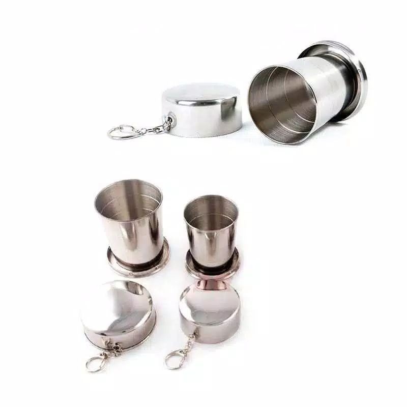 Gantungan Kunci Gelas Lipat Stainless Steel Camping Folded Cup